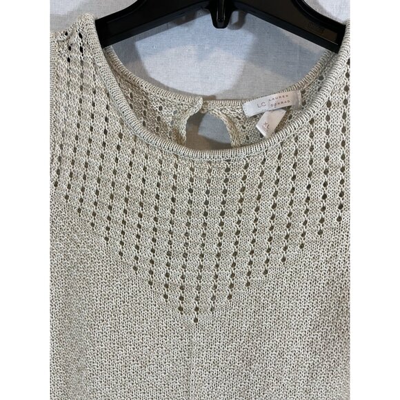 Lauren Conrad Women's XL Open Knit Cold Shoulder Cream Sweater - Picture 7 of 11